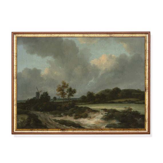 Vintage Landscape Painting Antique Country Landscape Moody Rustic Fine Print Wall Art Farmhouse Decor