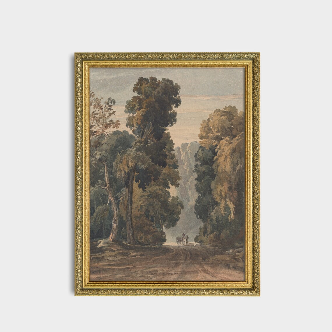 Woodland Country Road With Horse Drawn Cart Antique Watercolor Poster - Image 2