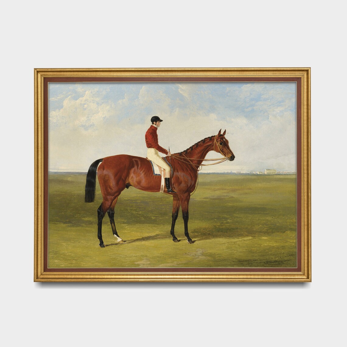 Jockey Riding a Chestnut Racehorse Vintage Equestrian Poster - Image 3