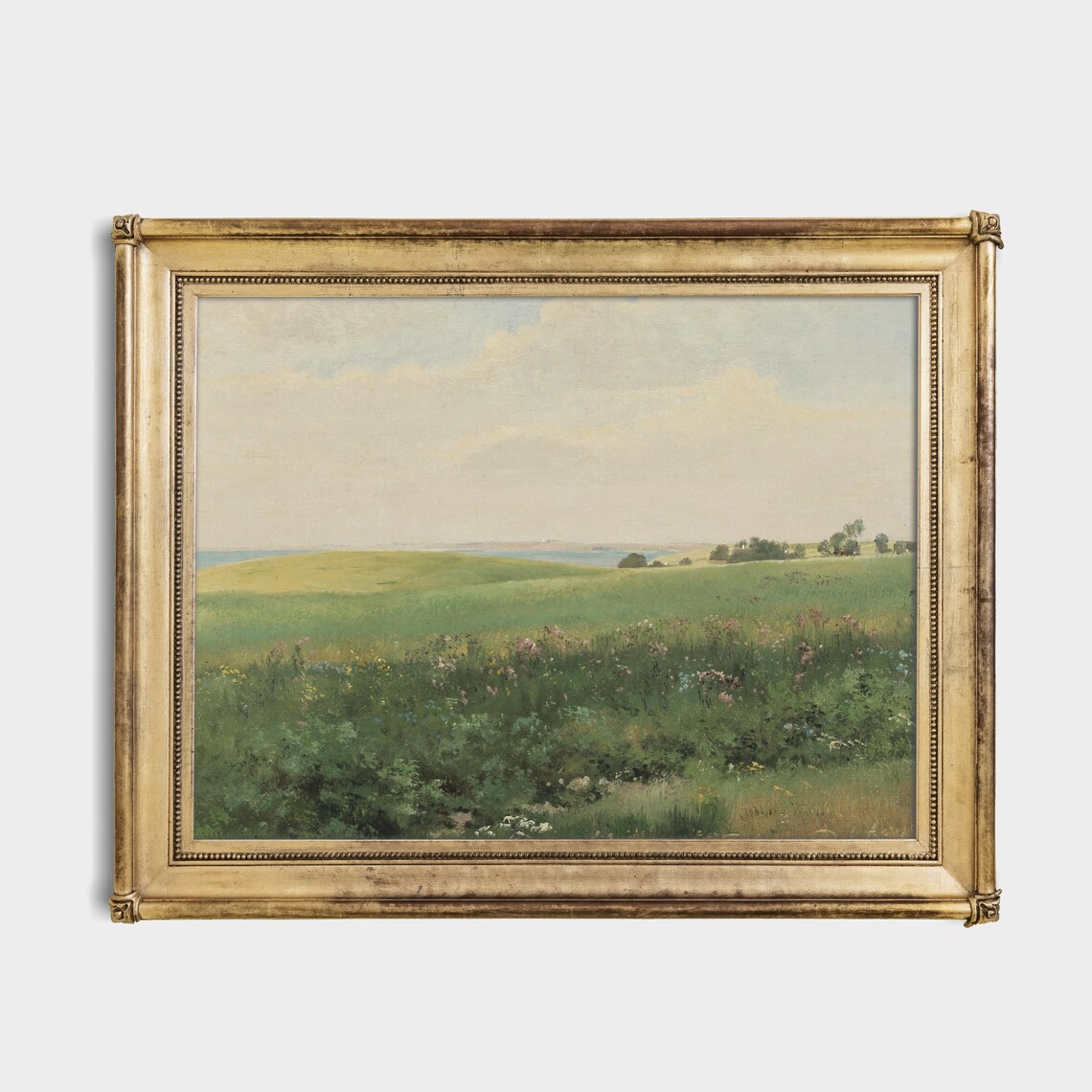 Antique Coastal Meadow Landscape With Wildflowers by the Sea Poster - Image 2