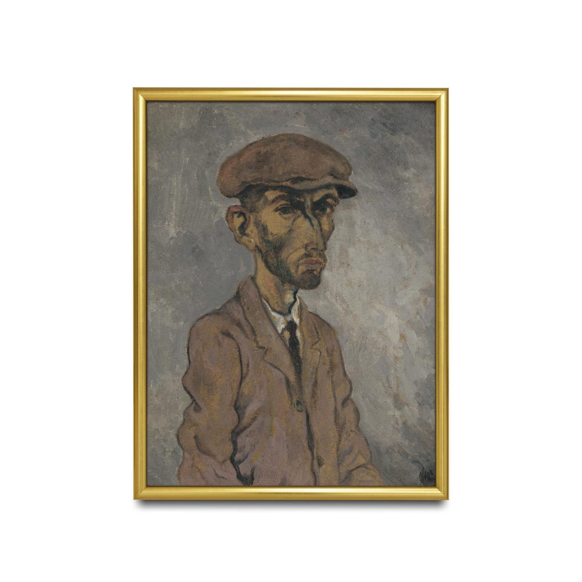 Expressionist Portrait of a Gaunt Pensive Man in a Flat Cap Poster - Image 2