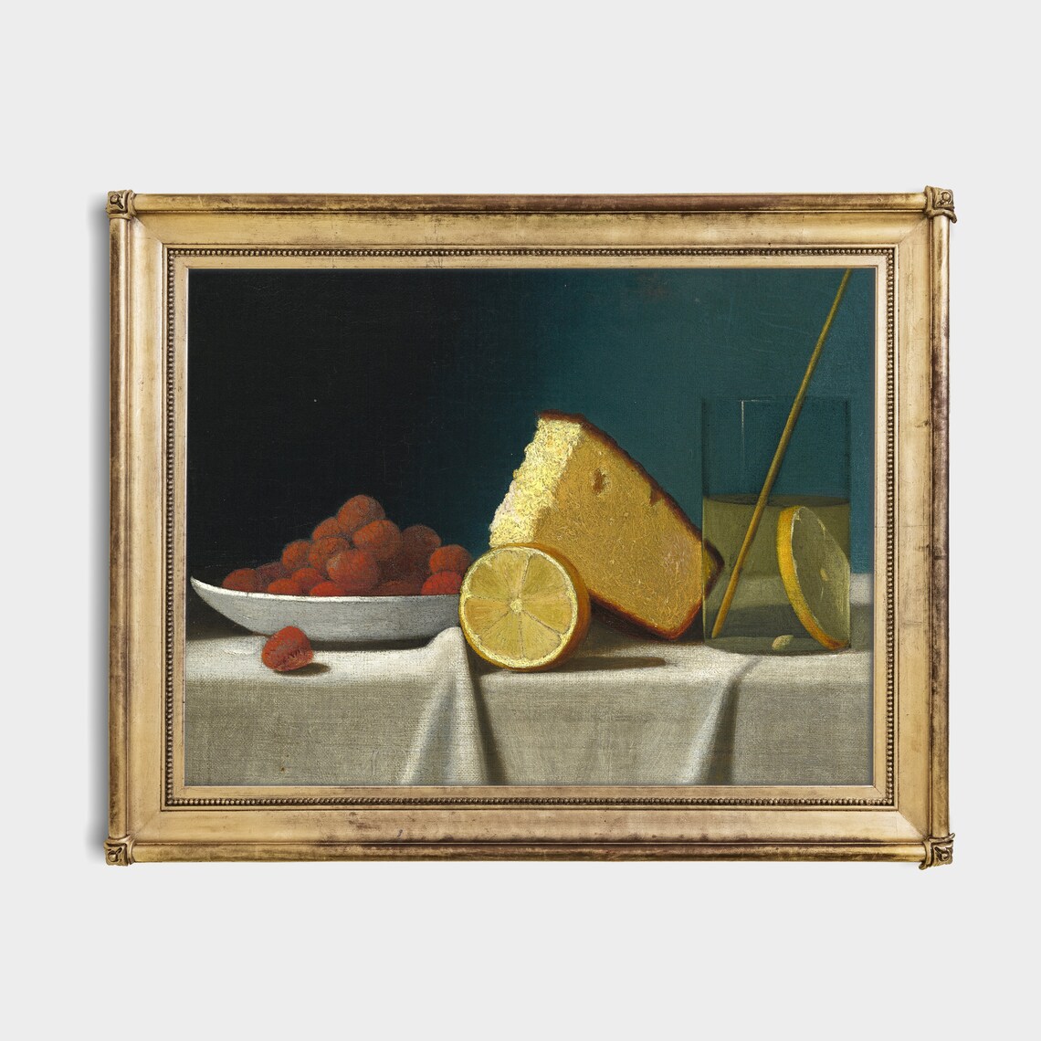 Strawberries Sponge Cake And Lemonade Glass Vintage Still Life Poster - Image 2