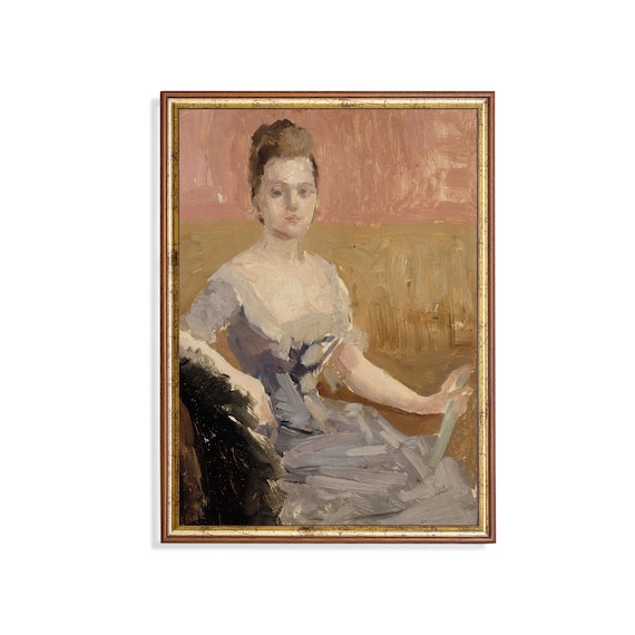 Seated Woman in a Gray Dress Holding a Fan Impressionist Poster