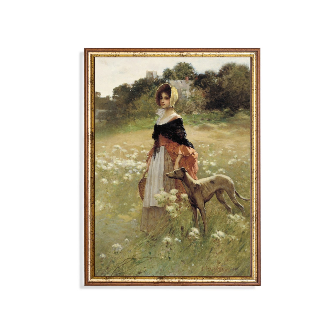 Mailed Print Vintage Girl Portrait Antique Girl With Dog Print Oil Painting Girls Room Decor Fine Art Printed And Shipped