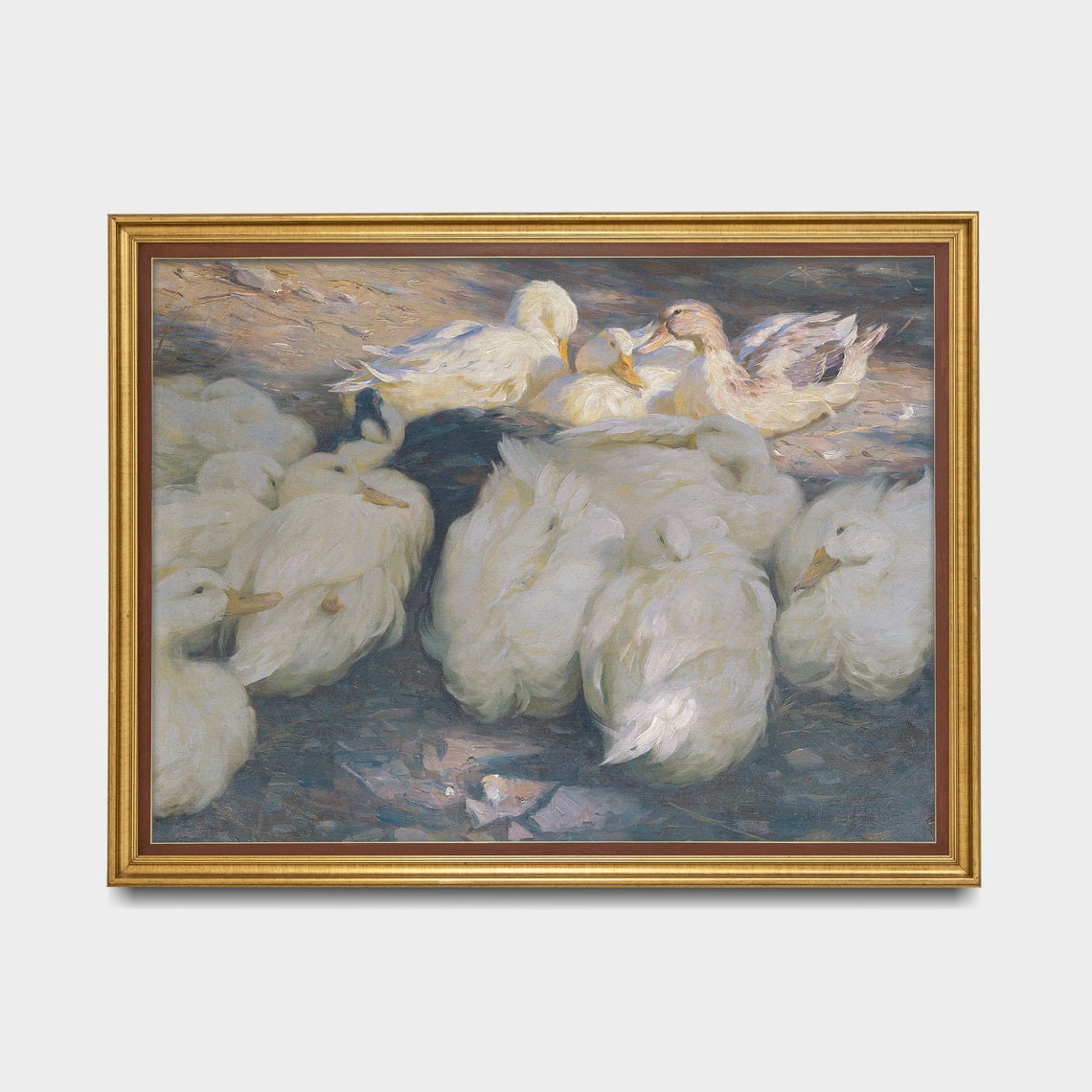 Huddled White Ducks Impressionist Vintage Bird Group Painting Poster - Image 5