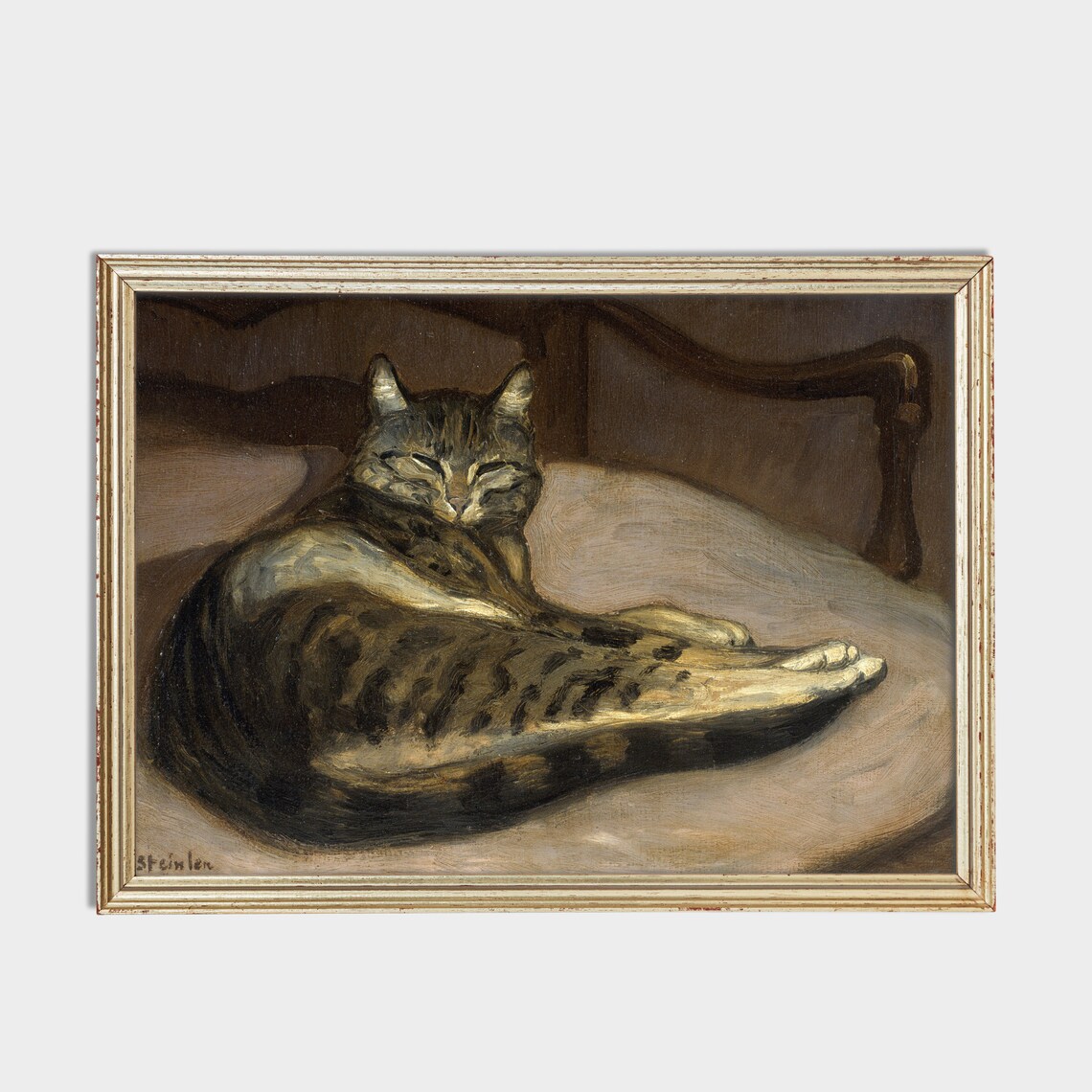 Sleeping Tabby Cat Portrait Steinlen Vintage Feline Oil Painting Poster - Image 4