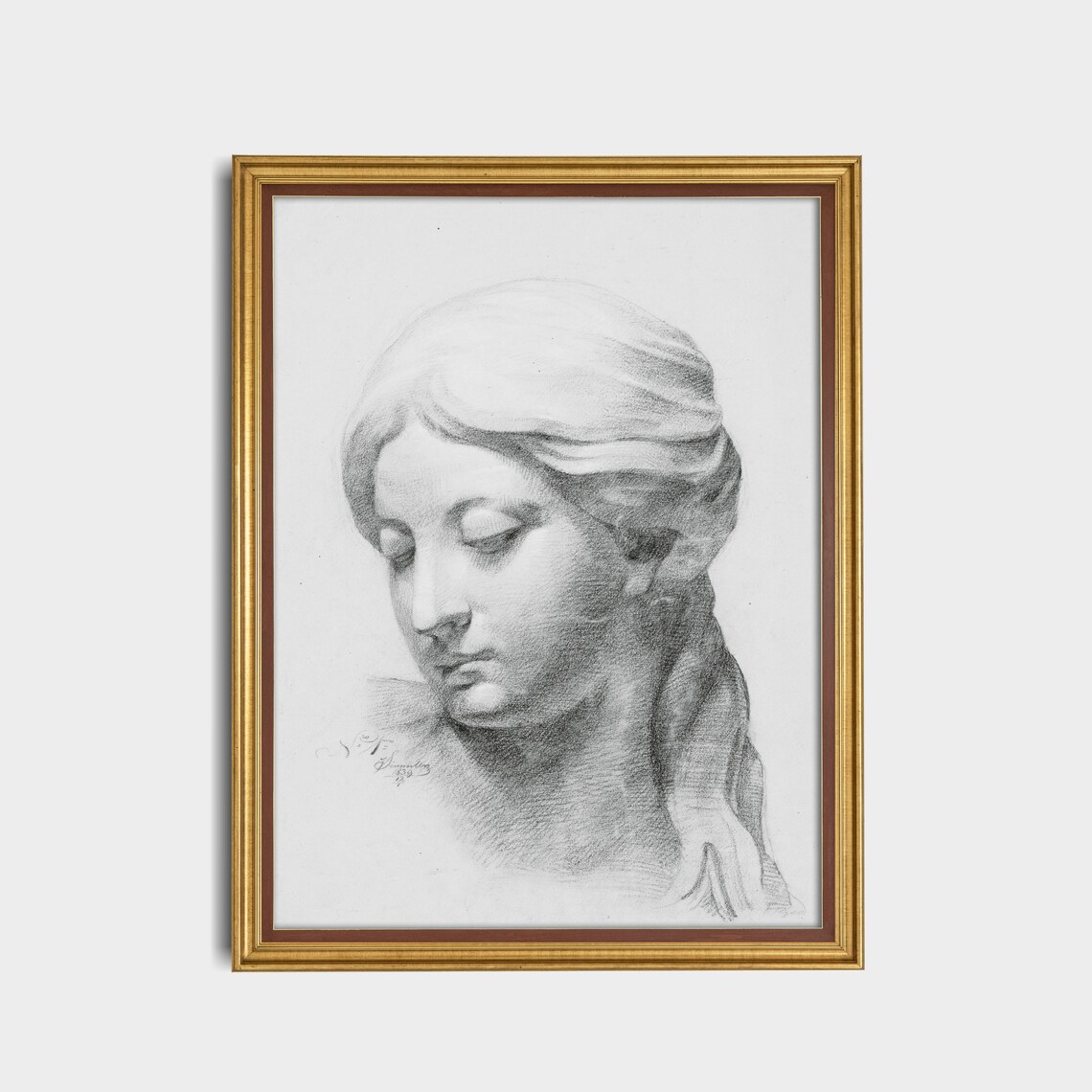 Antique Pencil Sketch of a Woman's Head Classical Art Poster - Image 5