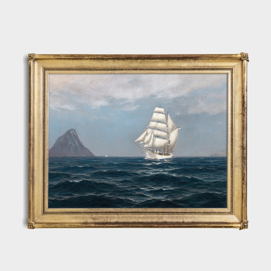 Tall Ship Under Full Sail Near a Volcanic Isle Vintage Sea Poster - Image 4