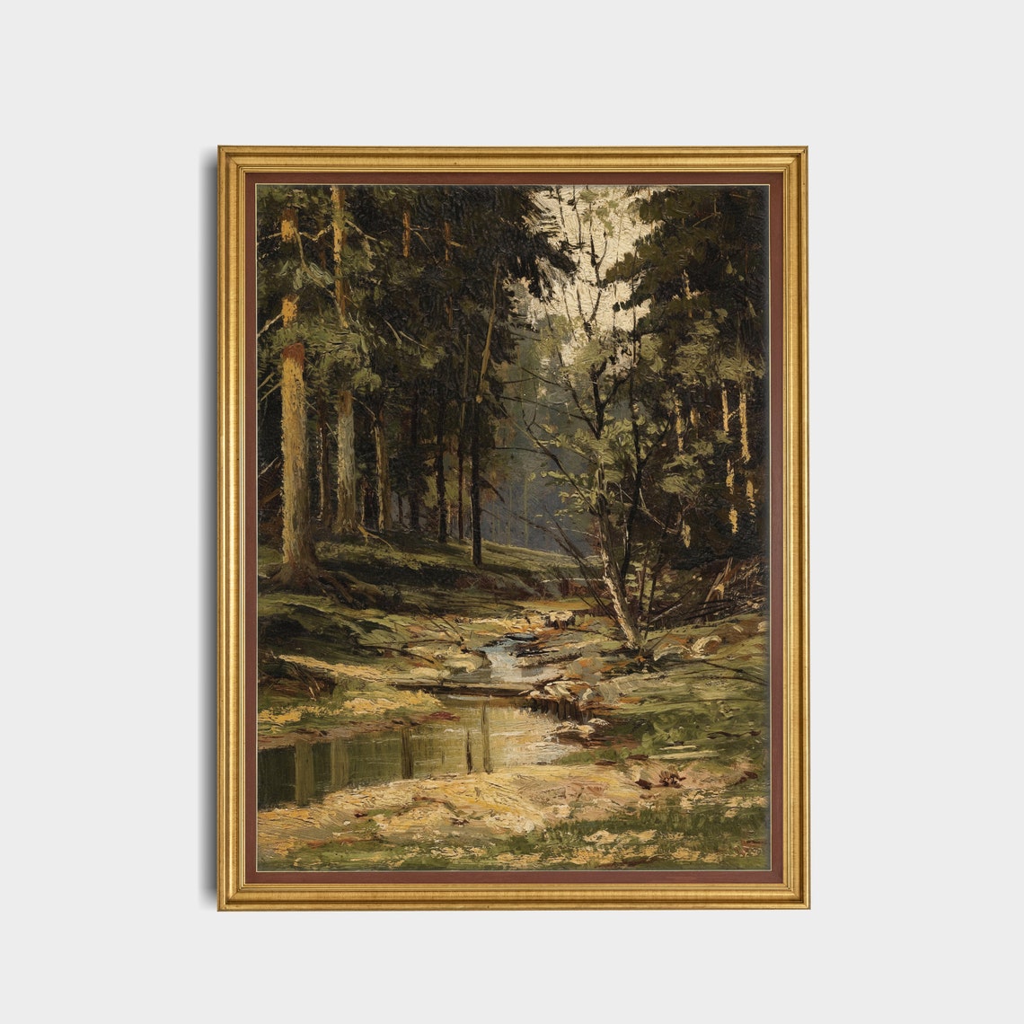 Print And Ship Rustic Landscape Painting Moody Forest Fine Art Print Cabin Decor Vertical Nature Antique Print Mailed Art - Image 5