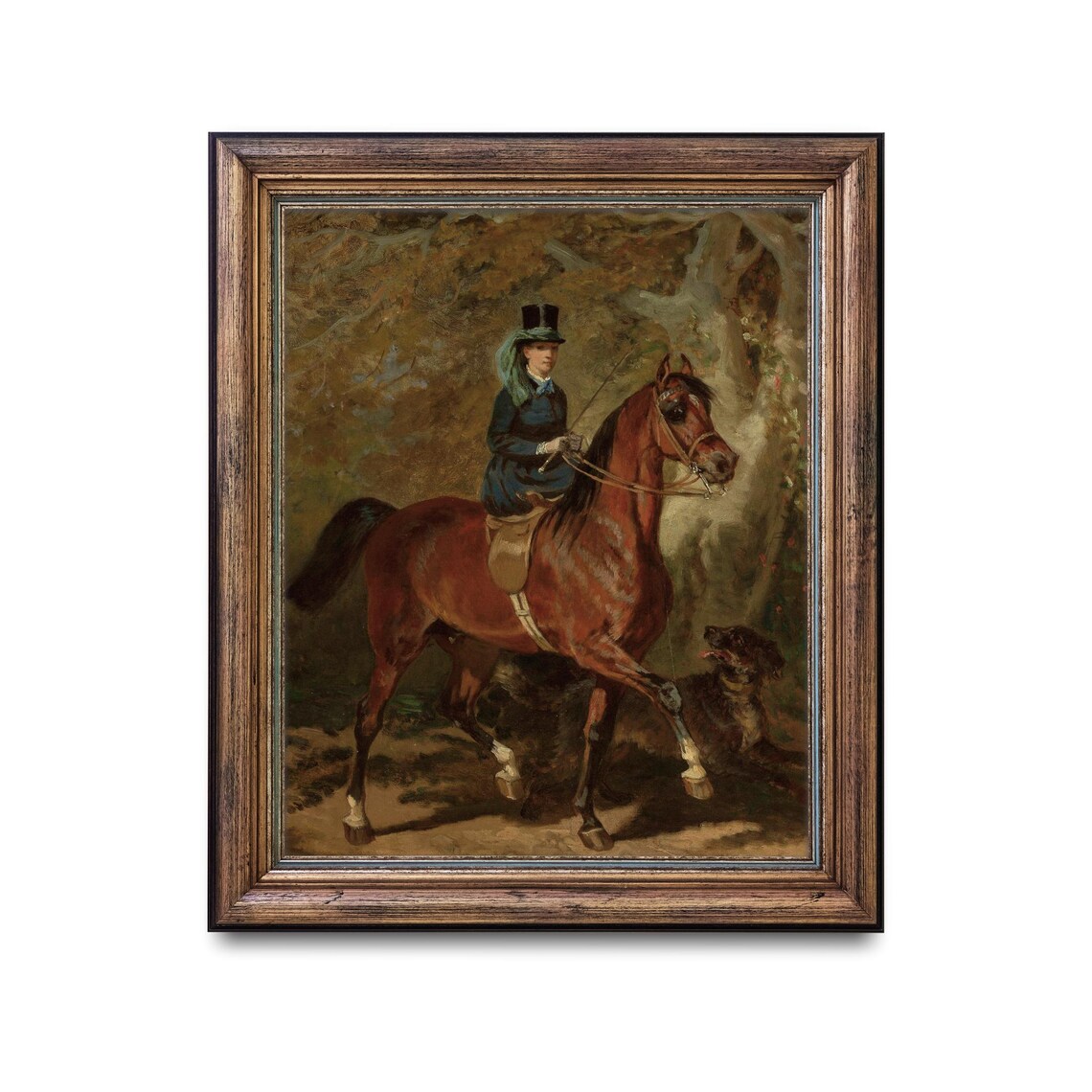 Victorian Rider in Top Hat on a Chestnut Horse with Dog Poster - Image 2