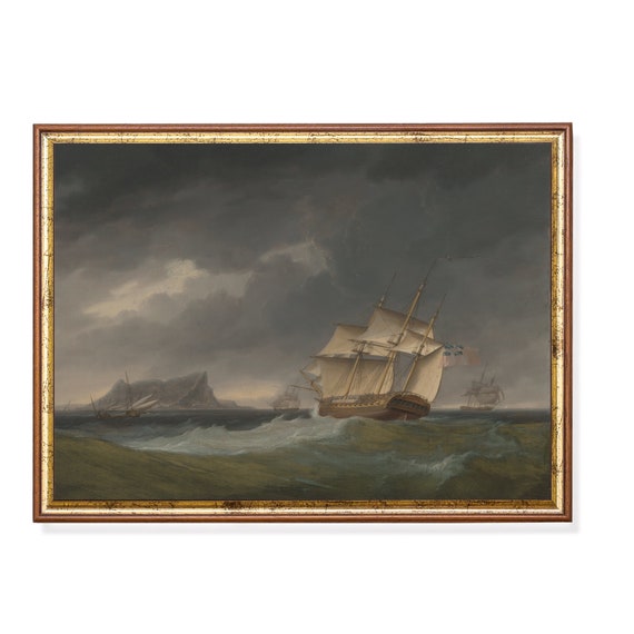 Printed And Shipped Sailing Ship Painting Nautical Decor Vintage Seascape Print Moody Rustic Wall Decor Antique Ocean Art