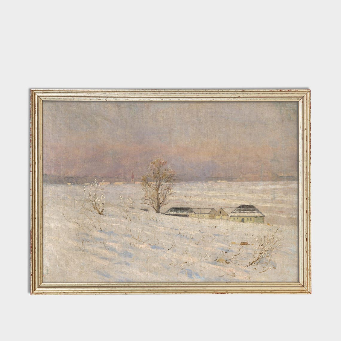 Lone Tree Snowy Field Minimalist Winter Landscape Art Poster - Image 3