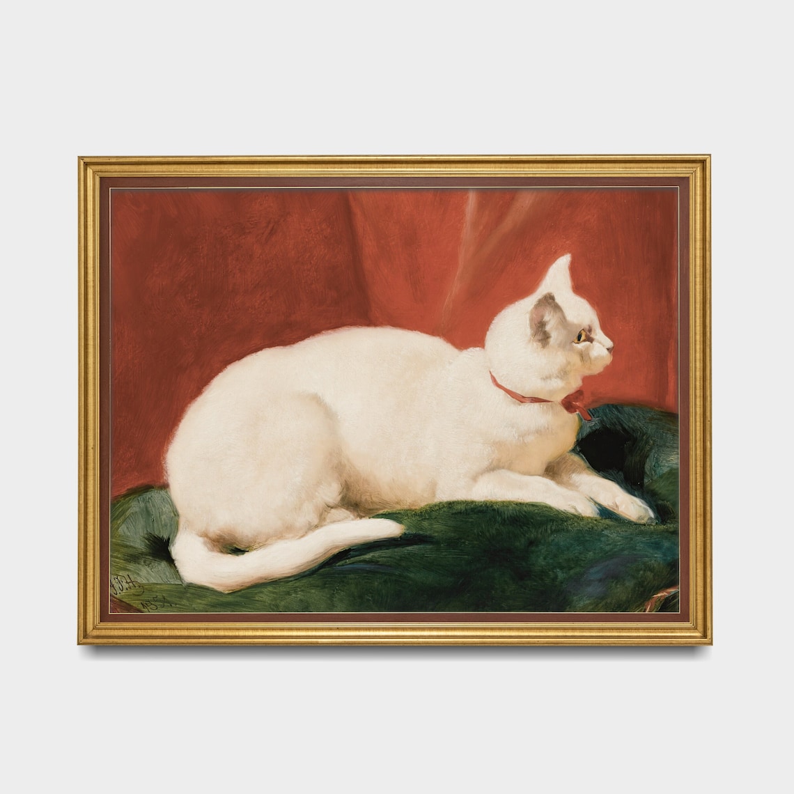 White Cat Vintage Oil Painting Art Print, Farmhouse Decor - Image 3