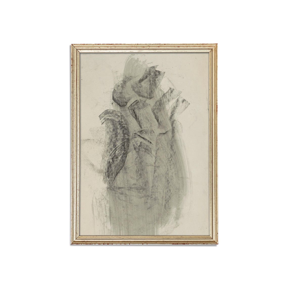 Neutral Gray Abstract Charcoal Sketch Minimalist Wall Poster - Image 3