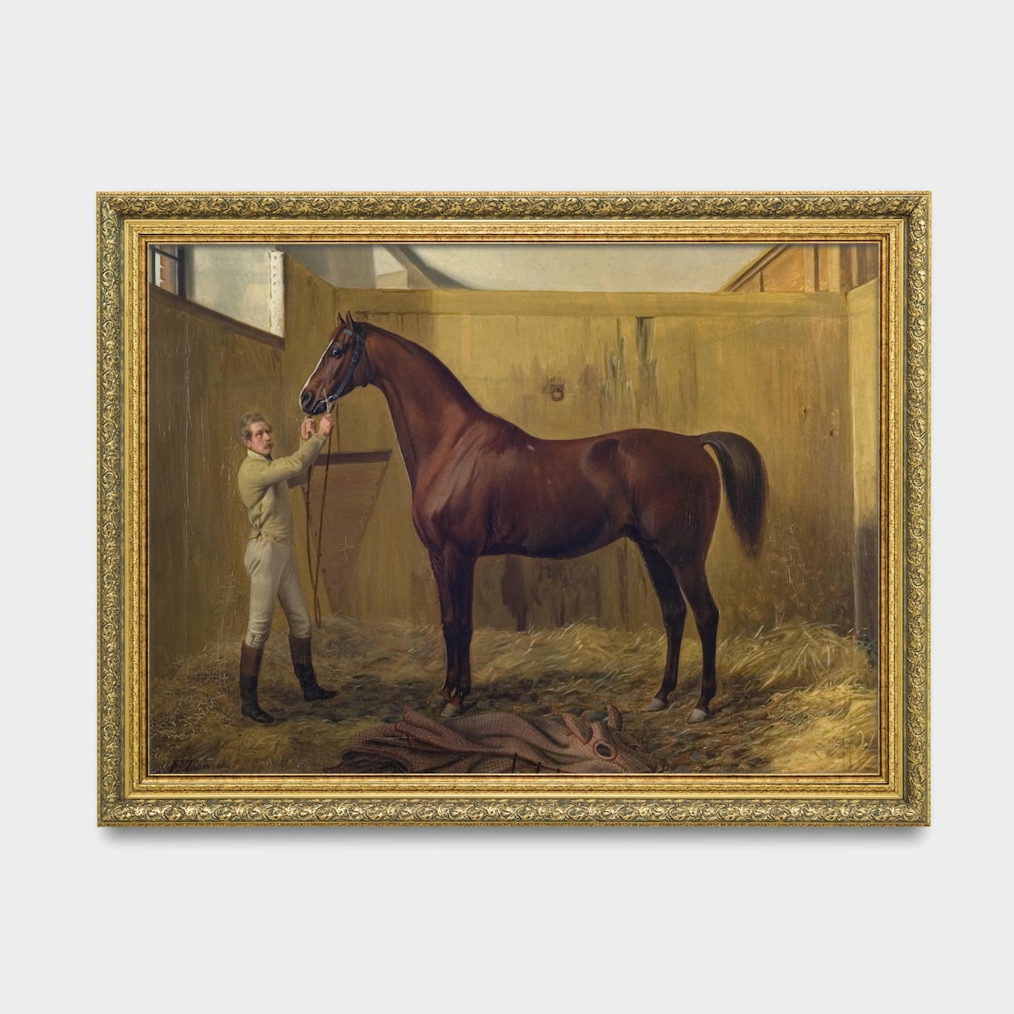 Chestnut Thoroughbred Horse with a Groom in the Stable Poster - Image 3