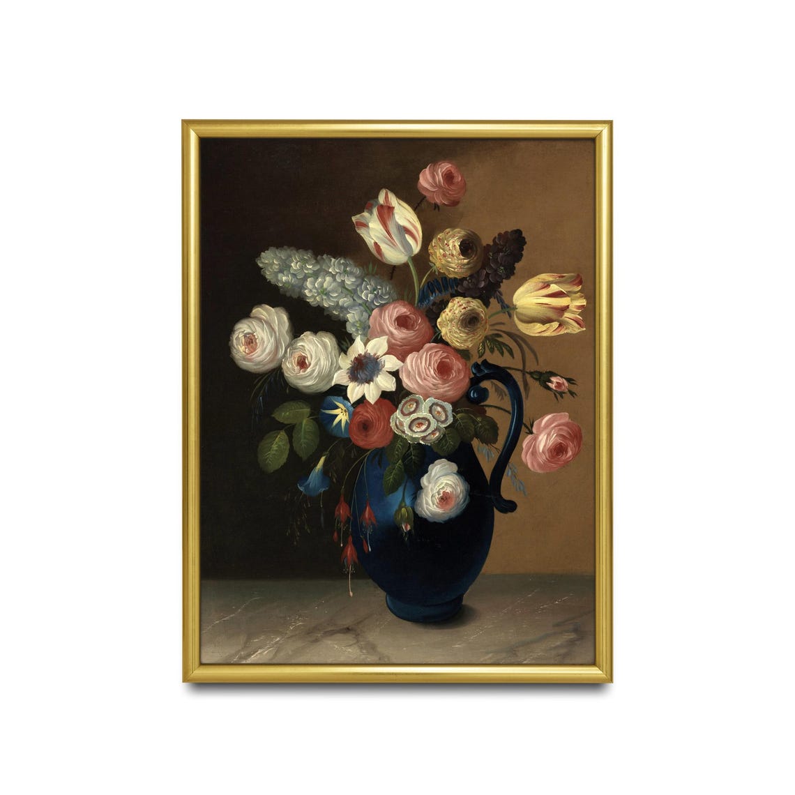 Roses and Tulips Overflowing From a Blue Jug Still Life Poster - Image 2