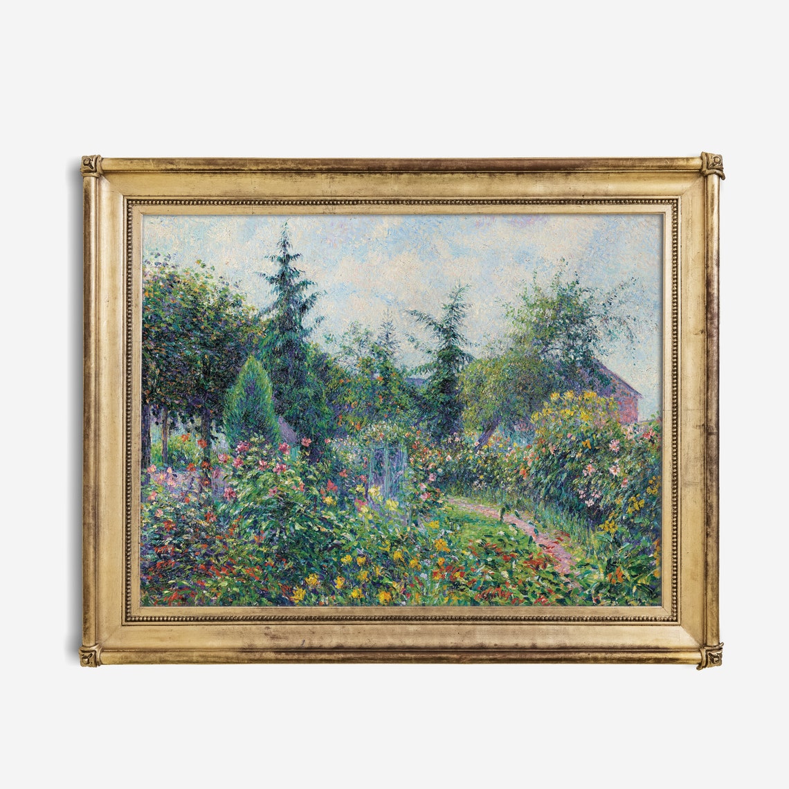Impressionist Summer Garden in Bloom by the Cottage Wall Art - Image 3