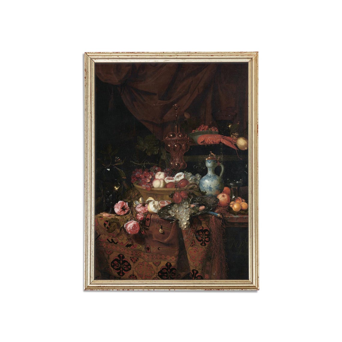 Dutch Banquet Still Life with Lobster Fruit and Roses Vintage Poster - Image 3