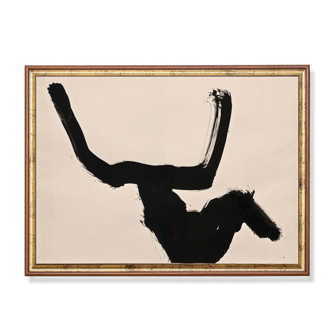 Dynamic Black Ink Brushstroke Figure Abstract Painting Poster