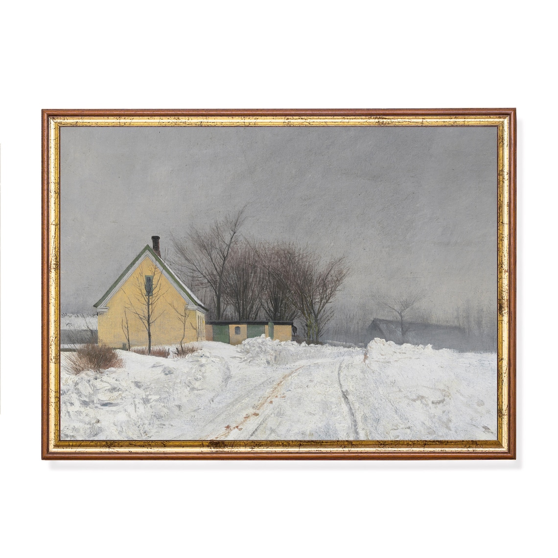 Yellow Farmhouse Buried in Deep Snow Vintage Winter Painting Poster
