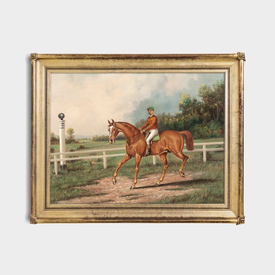 Jockey Riding a Chestnut Racehorse on a Country Track Poster - Image 4