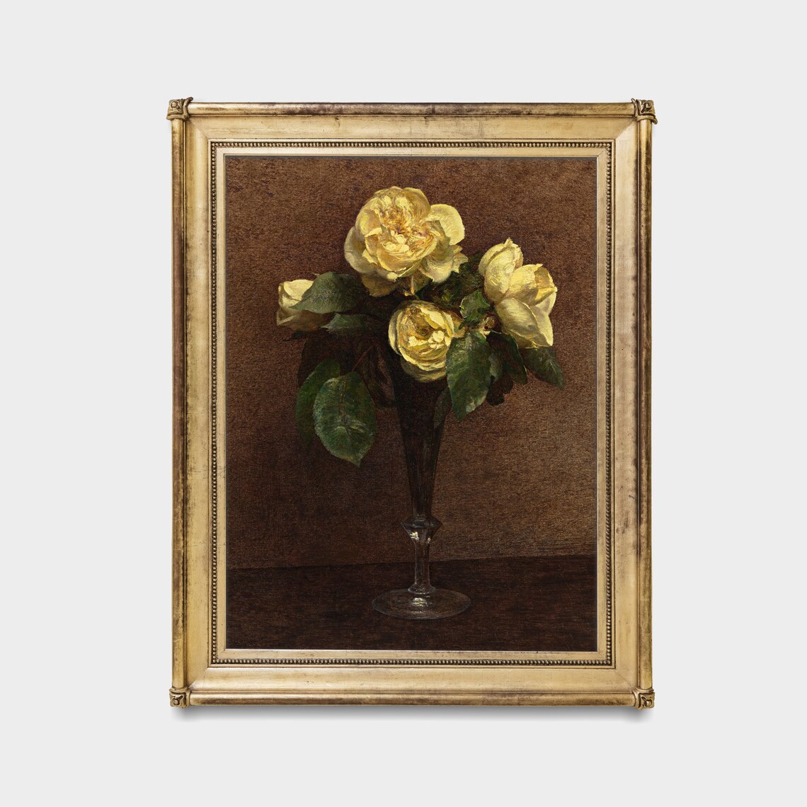Cream Yellow Roses in Glass Vase Vintage Floral Still Life Poster - Image 3