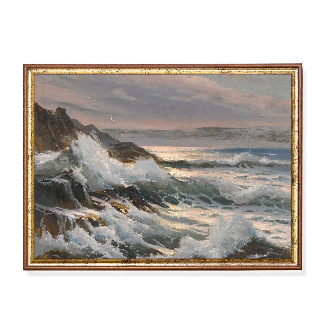 Vintage Seascape Painting, Coastal Art Print