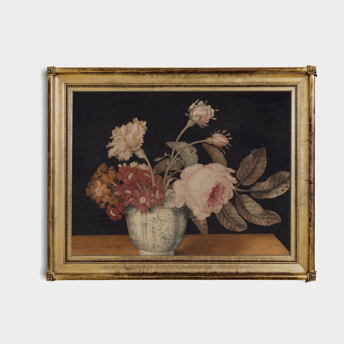 Roses And Carnations In Blue Vase Vintage Floral Still Life Poster - Image 2
