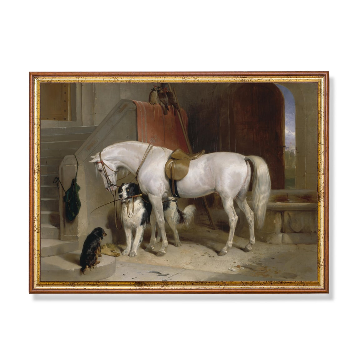 Vintage Horse and Dog Equestrian Art Print, Farmhouse