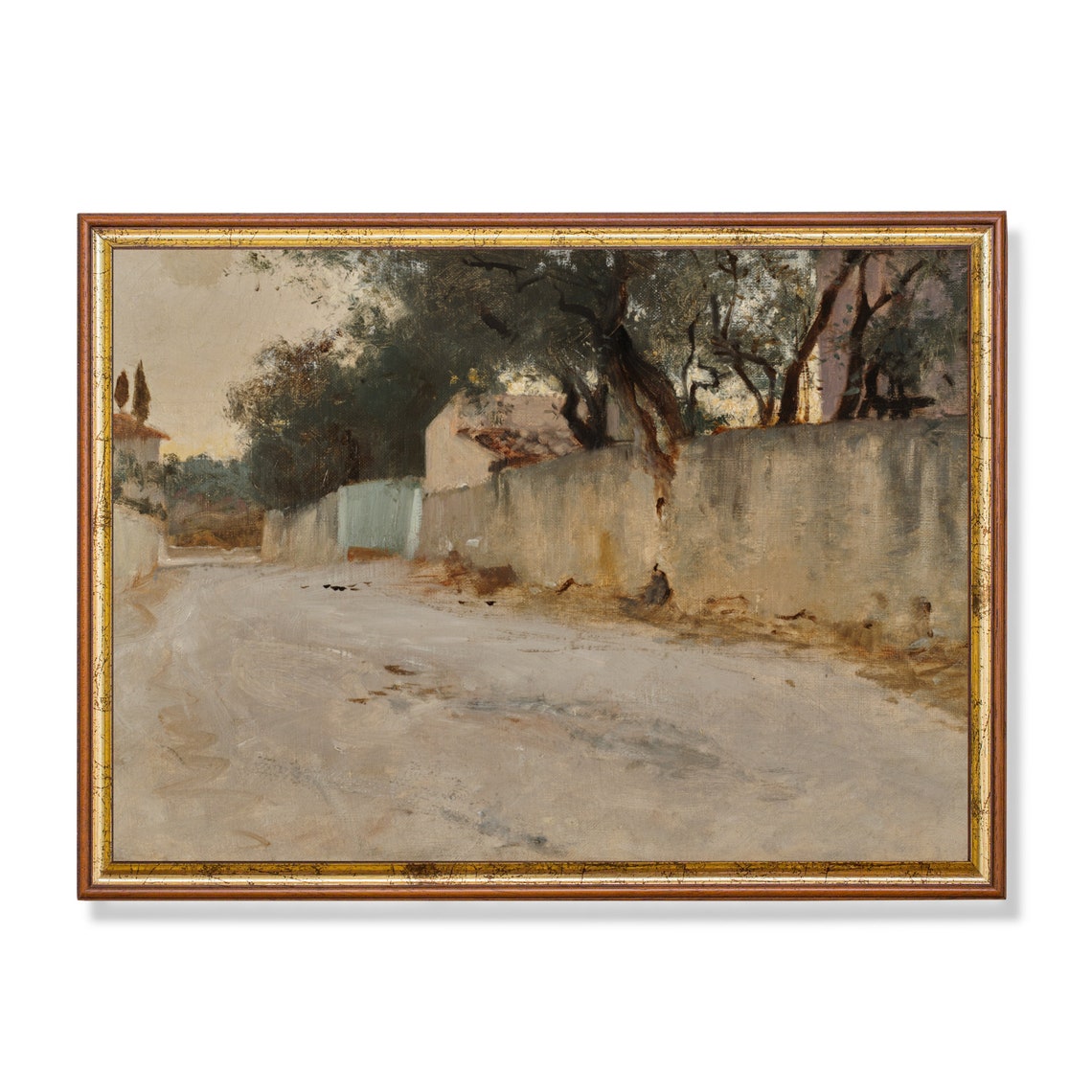 Sunlit Country Road Painting Impressionist Old Town Lane Wall Art