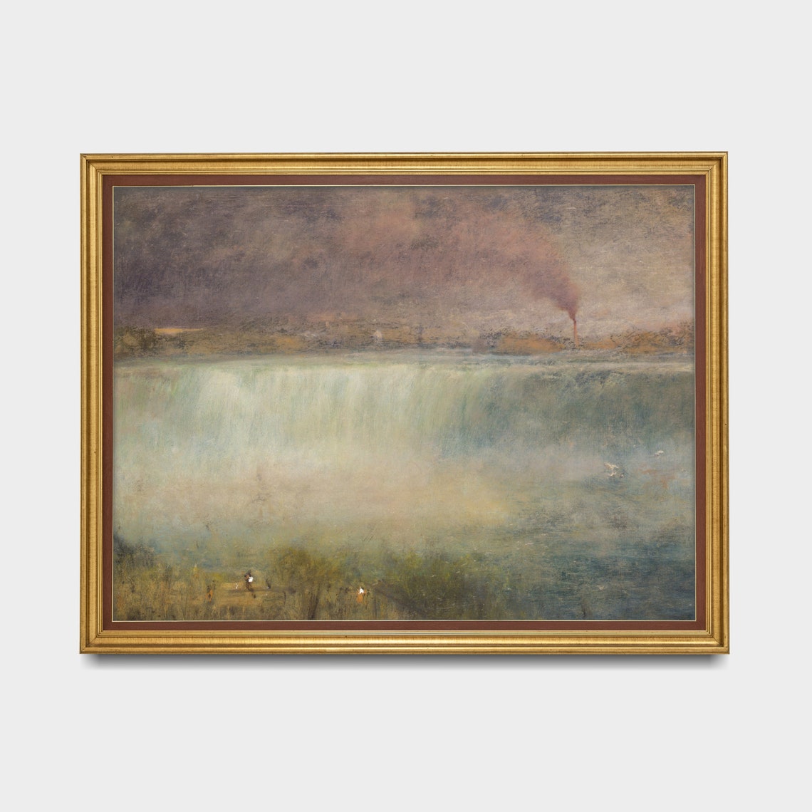 Misty Great Waterfall in Soft Haze Antique Landscape Painting Poster - Image 5