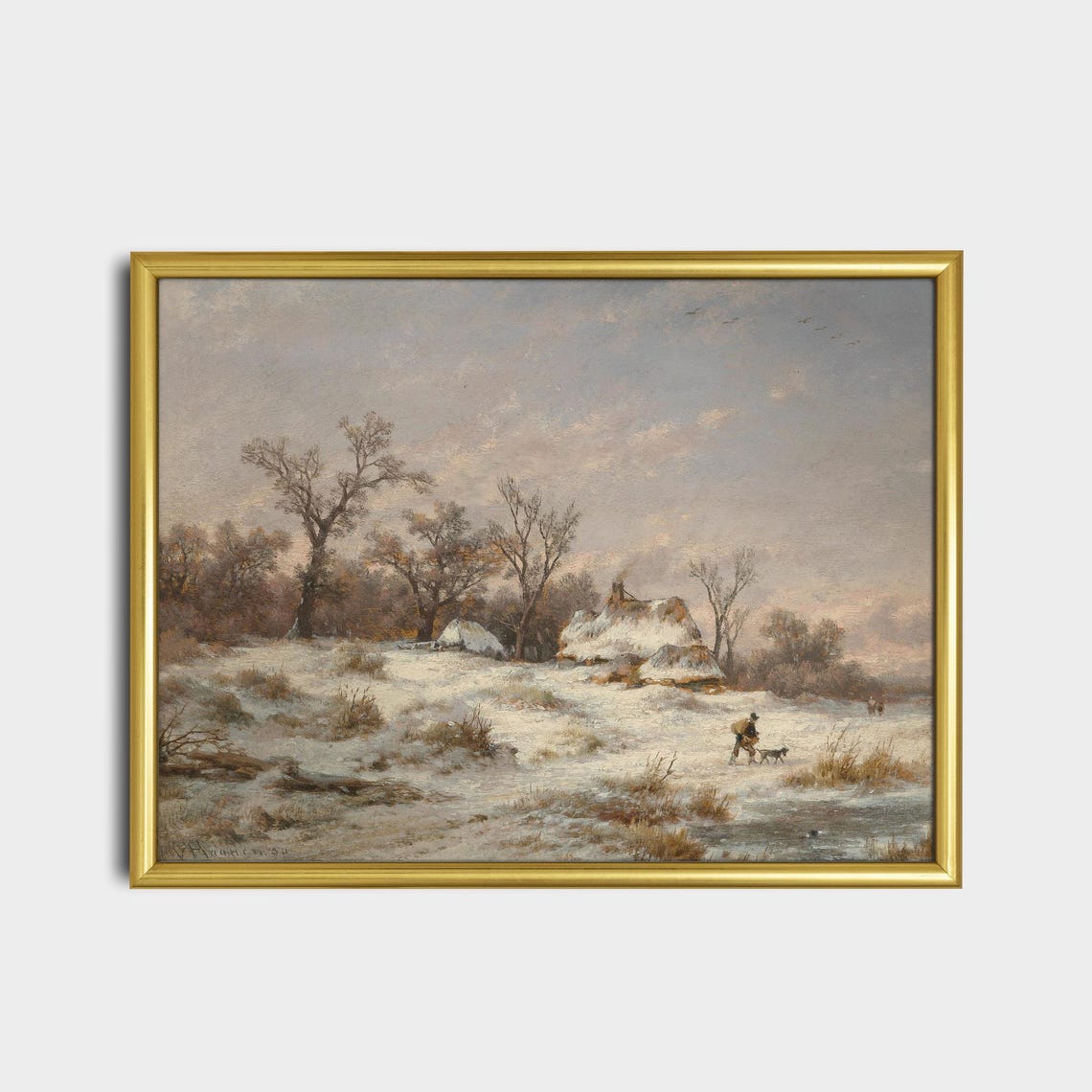 Snowy Cottages Winter Countryside Antique Landscape Art Poster - Image 2