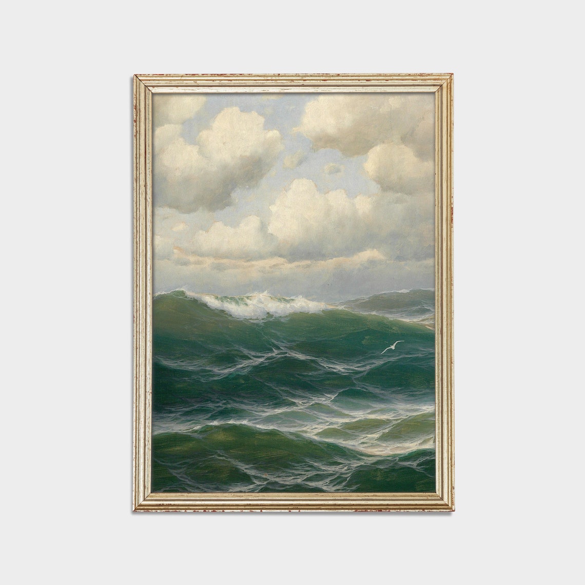 Emerald Green Ocean Swell with a Lone Seagull Vintage Seascape Poster - Image 2