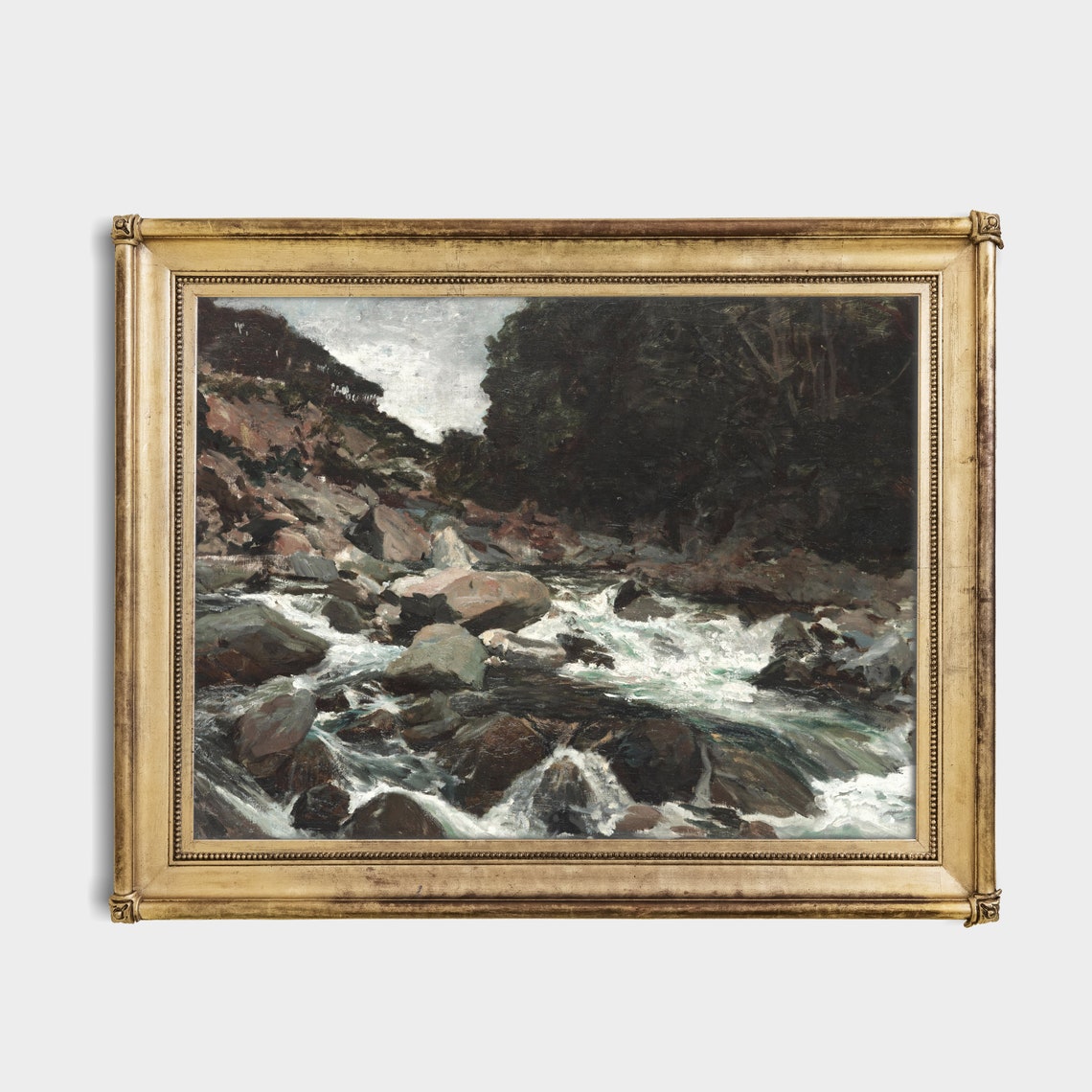 Dramatic Rocky Mountain Stream Vintage Oil Painting Wall Poster - Image 3