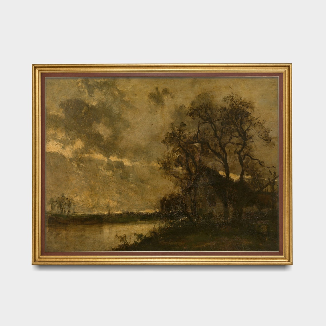 Moody Riverside Cottage at Dusk Beneath a Dark Stormy Sky Poster - Image 3