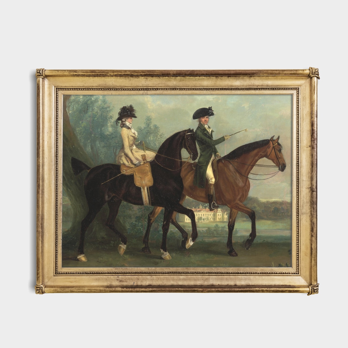 Couple on Horseback Before a Country House Vintage Equestrian Poster - Image 4