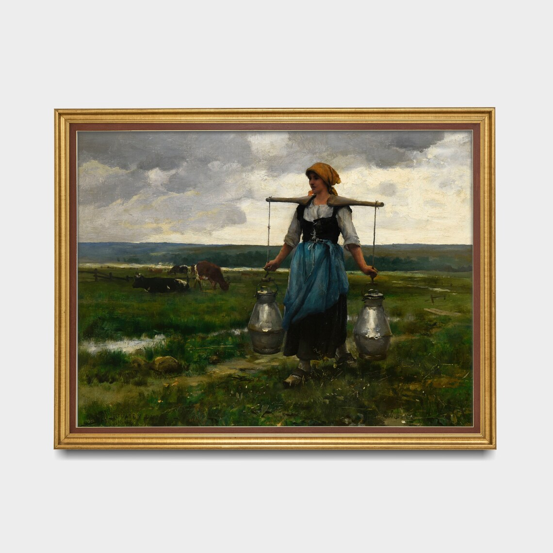Vintage Woman Portrait Painting, Rustic Farmhouse Art Print - Image 3