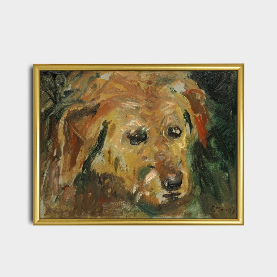 Gentle Golden Dog Portrait Impressionist Pet Oil Painting Poster - Image 2