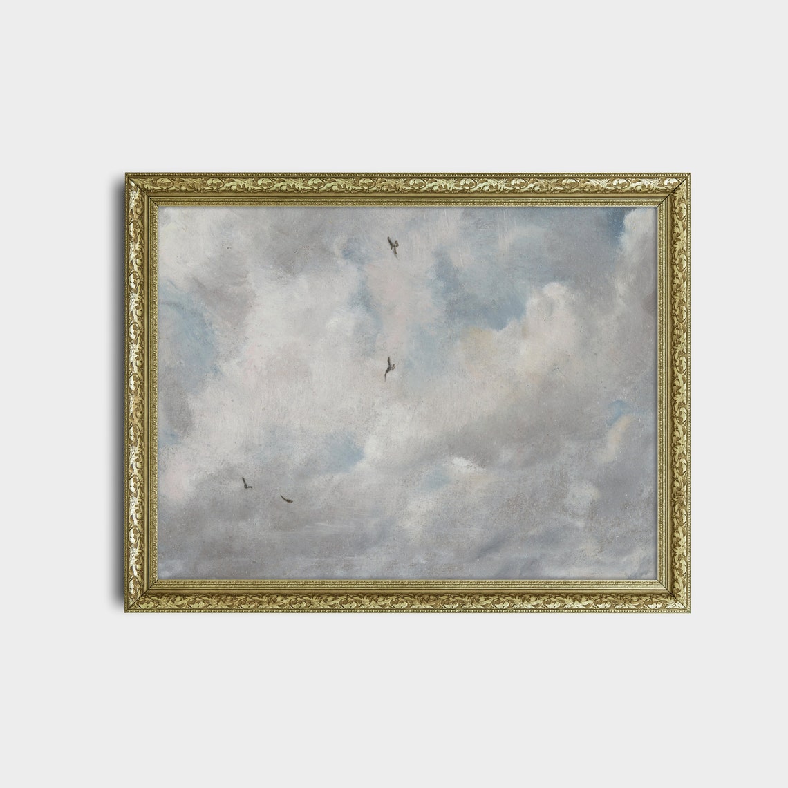 Cloud-Filled Sky with Soaring Birds Vintage Sky Study Art Poster - Image 2