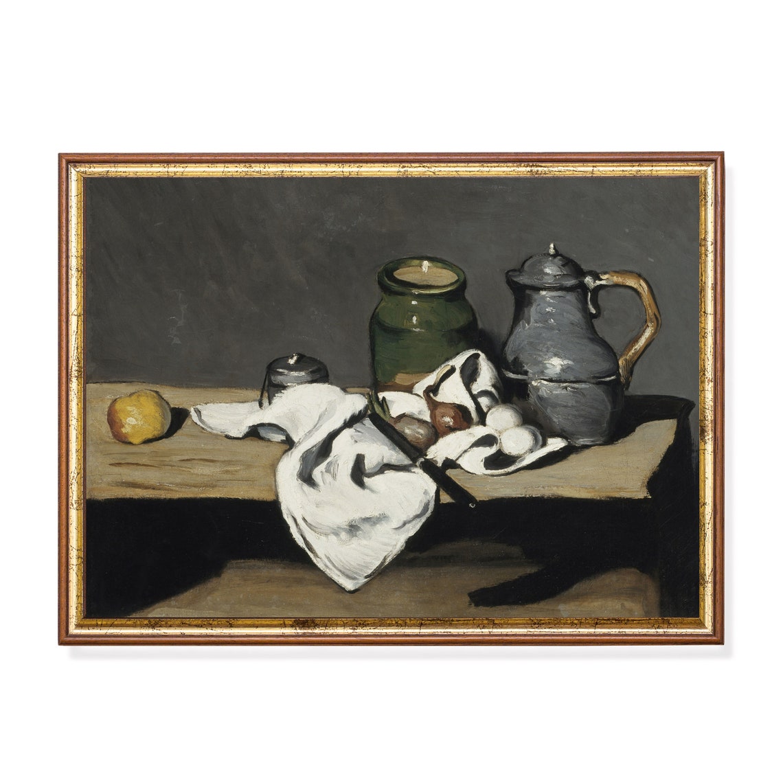 Antique Still Life with Pewter Pitcher and Eggs on a Table Poster
