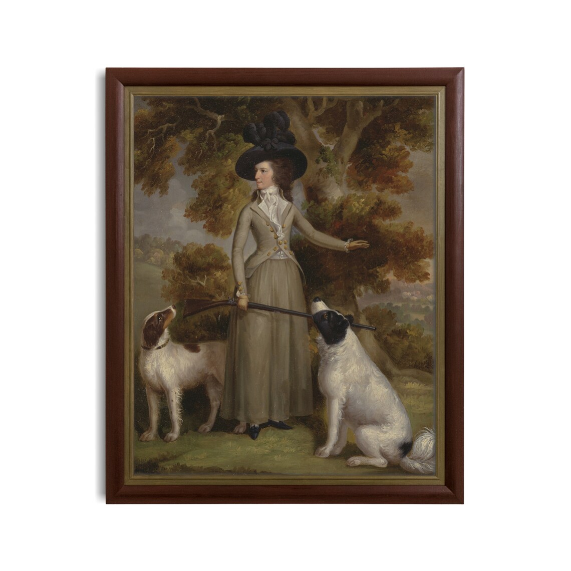 Georgian Woman in Riding Habit with Two Hunting Dogs Portrait Print - Image 3