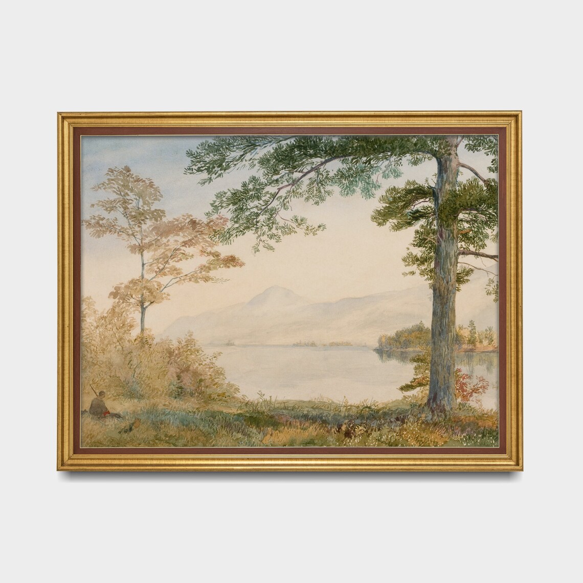 Misty Mountain Lake Watercolor with Tall Pines Scenic Poster - Image 2