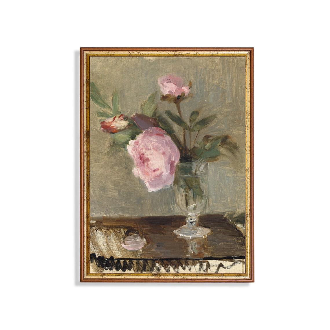 Pink Peonies in a Glass Vase Impressionist Still Life Poster