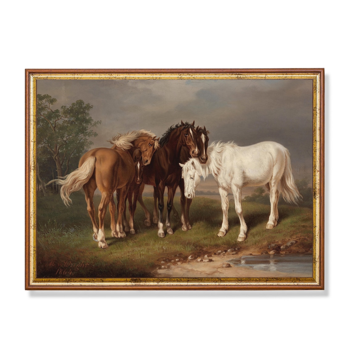 Vintage Horse Painting Moody Rustic Poster Print