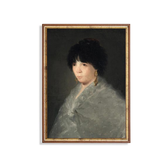 Printed And Shipped Vintage Painting Of Woman In A Grey Shawl Portrait Print Antique Wall Art Physical Prints Moody Rustic Print