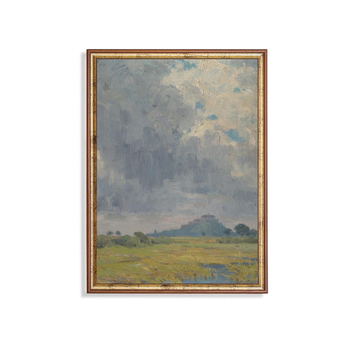 Moody Storm Sky Over Marsh Meadow with Distant Castle Poster