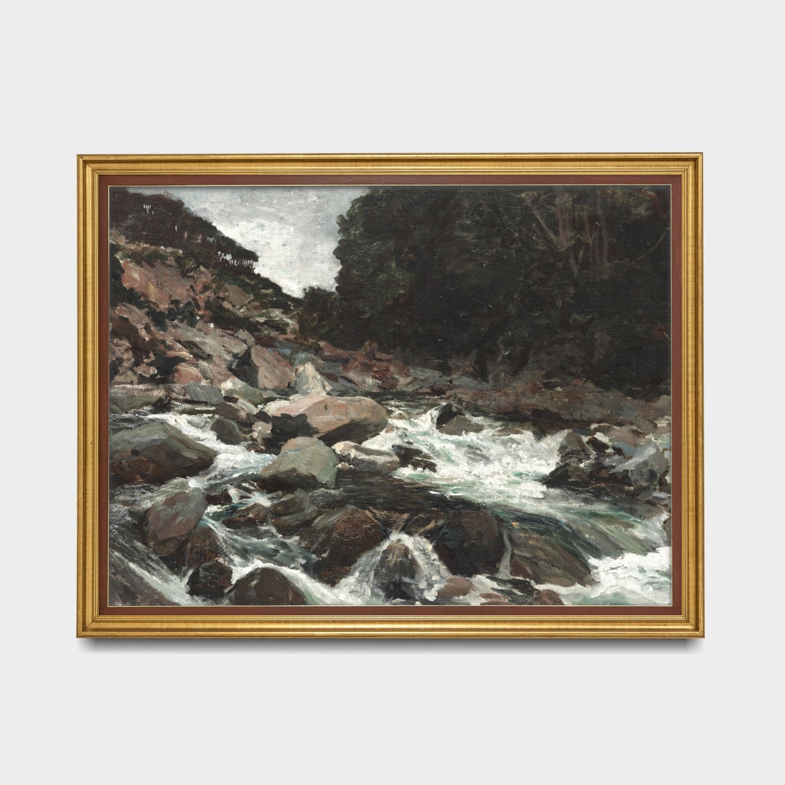Dramatic Rocky Mountain Stream Vintage Oil Painting Wall Poster - Image 4