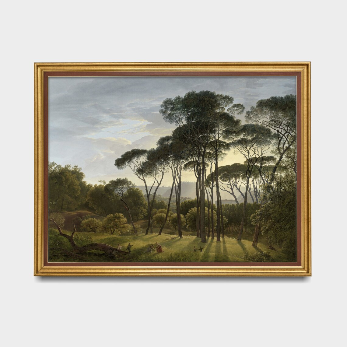 Italian Stone Pine Landscape Sunlit Meadow Vintage Oil Painting Poster - Image 3