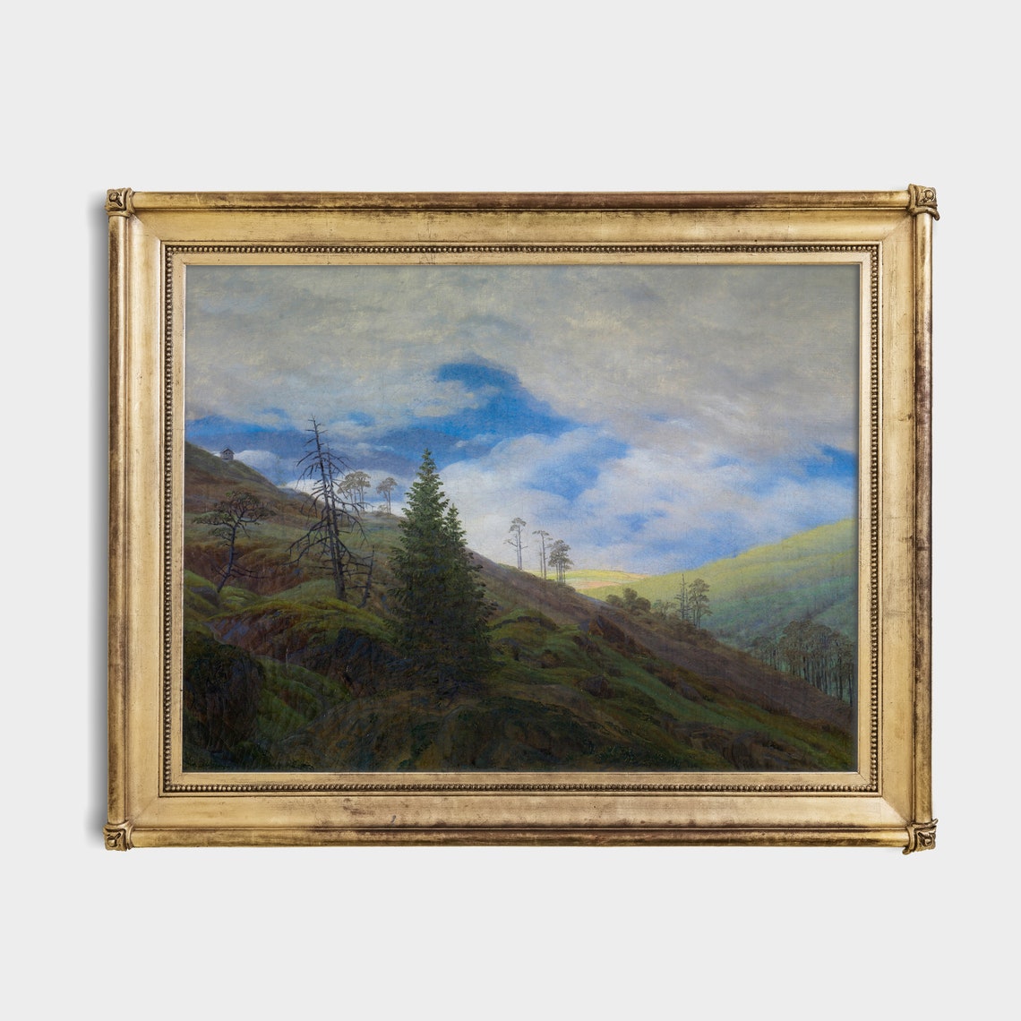 Evergreen Mountainside Under Billowing Dramatic Clouds Vintage Poster - Image 2