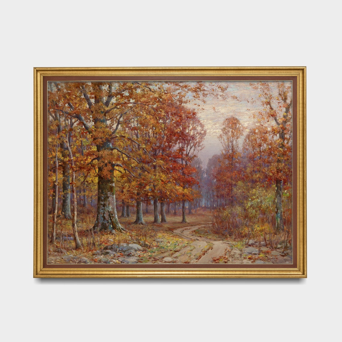 Printed And Shipped Vintage Fall Print Wooded Landscape Antique Autumn Painting Moody Rustic Art Farmhouse Decor Physical Print - Image 3